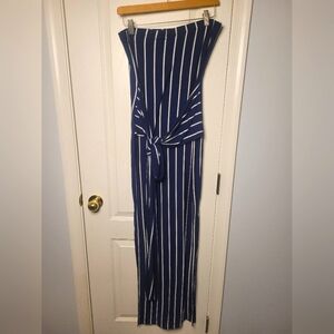 Never Worn Navy Striped Strapless Dress. Size L